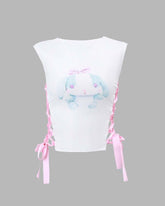 Satin-Spitzentop mit Baby Bunny-Grafik